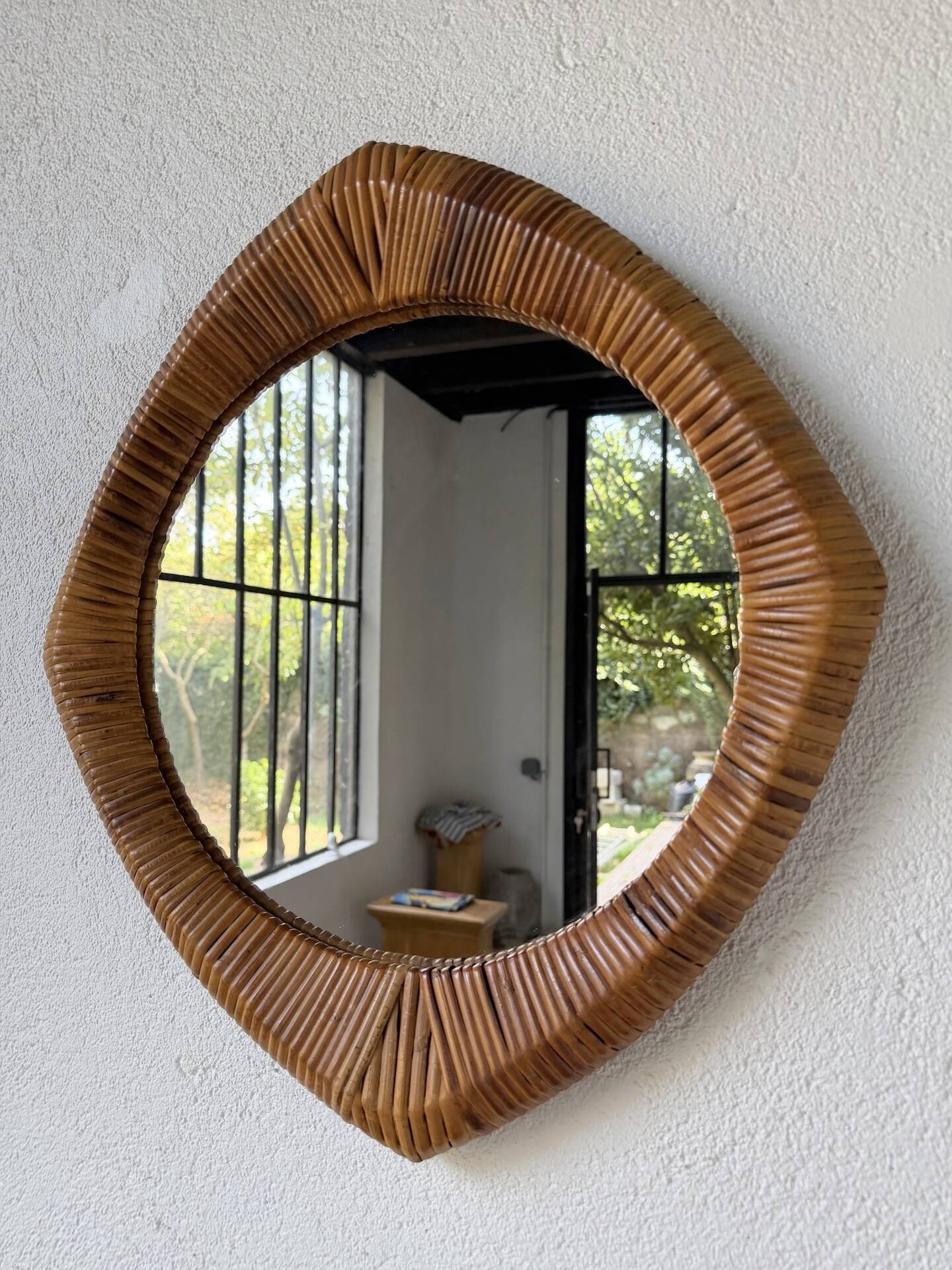 Woven wicker mirror French Riviera 1960