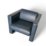 Pair / Trix and Robert Haussmann / Dark grey leather chairs by Knoll