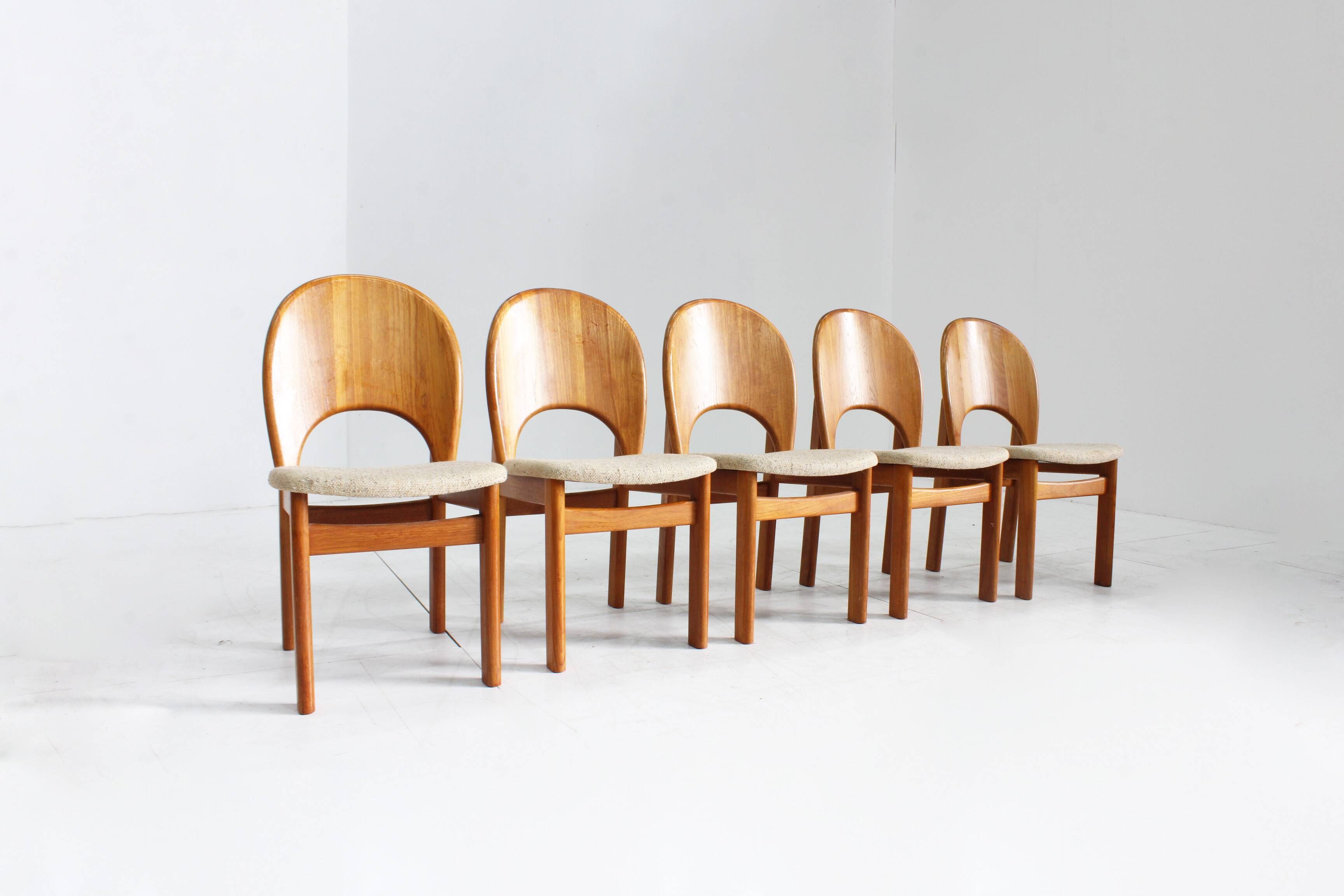Chaises de salle à manger vintage en teck danois par Glostrup, lot de 5