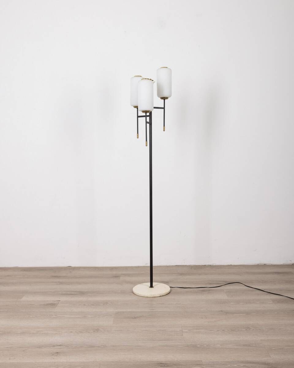 Vintage 50's floor lamp in metal and glass, italian design