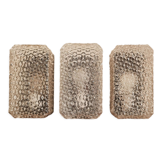 Set of 3 black vintage sconces and chiseled glass