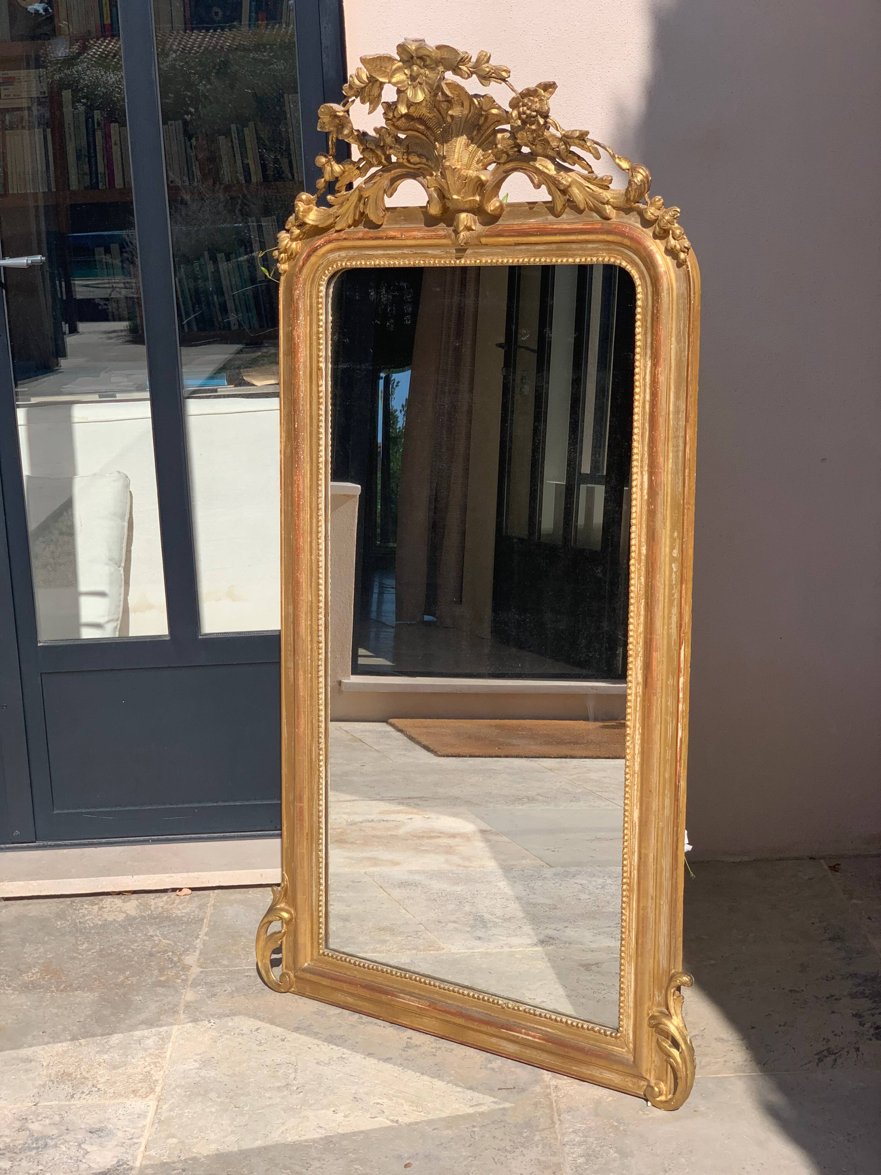 Napoleon iii mirror from the 19th century, large model, in gilded wood, height: 156 cm
