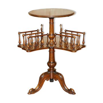 Table bibliothèque tournante victorienne en noyer burl restaurée