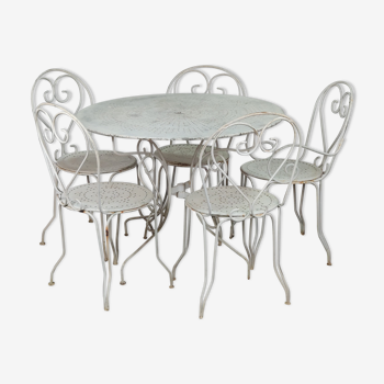 Garden table and chairs old white wrought iron