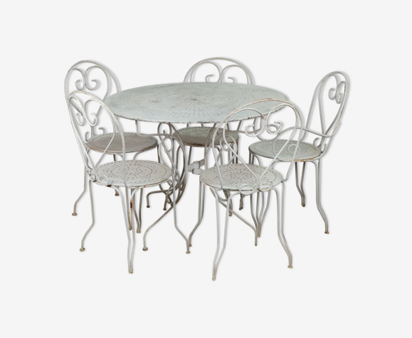 Table de jardin et chaises fer forgé blanc ancien | Selency