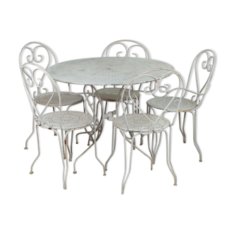 Garden table and chairs old white wrought iron