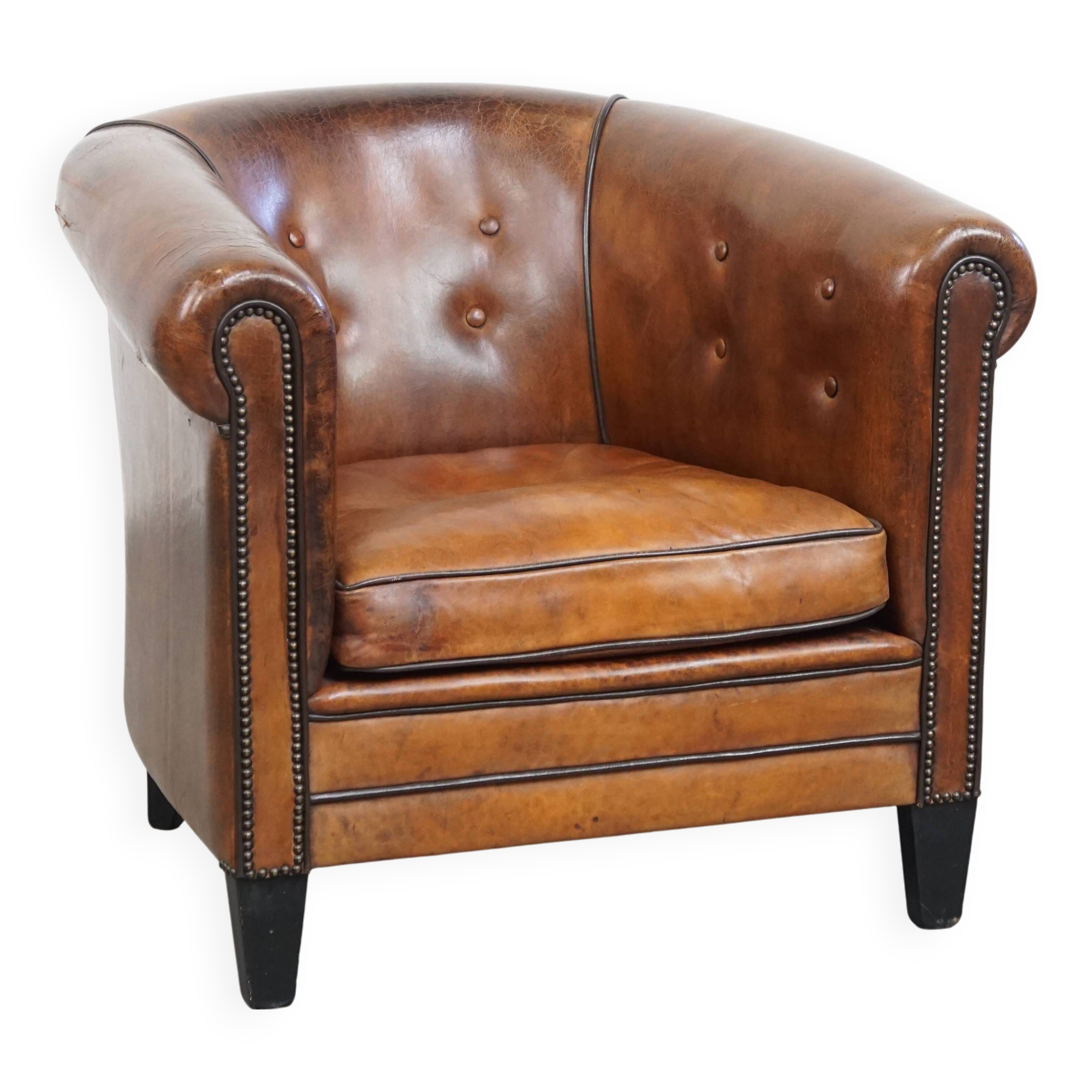 Fauteuil club en cuir de mouton