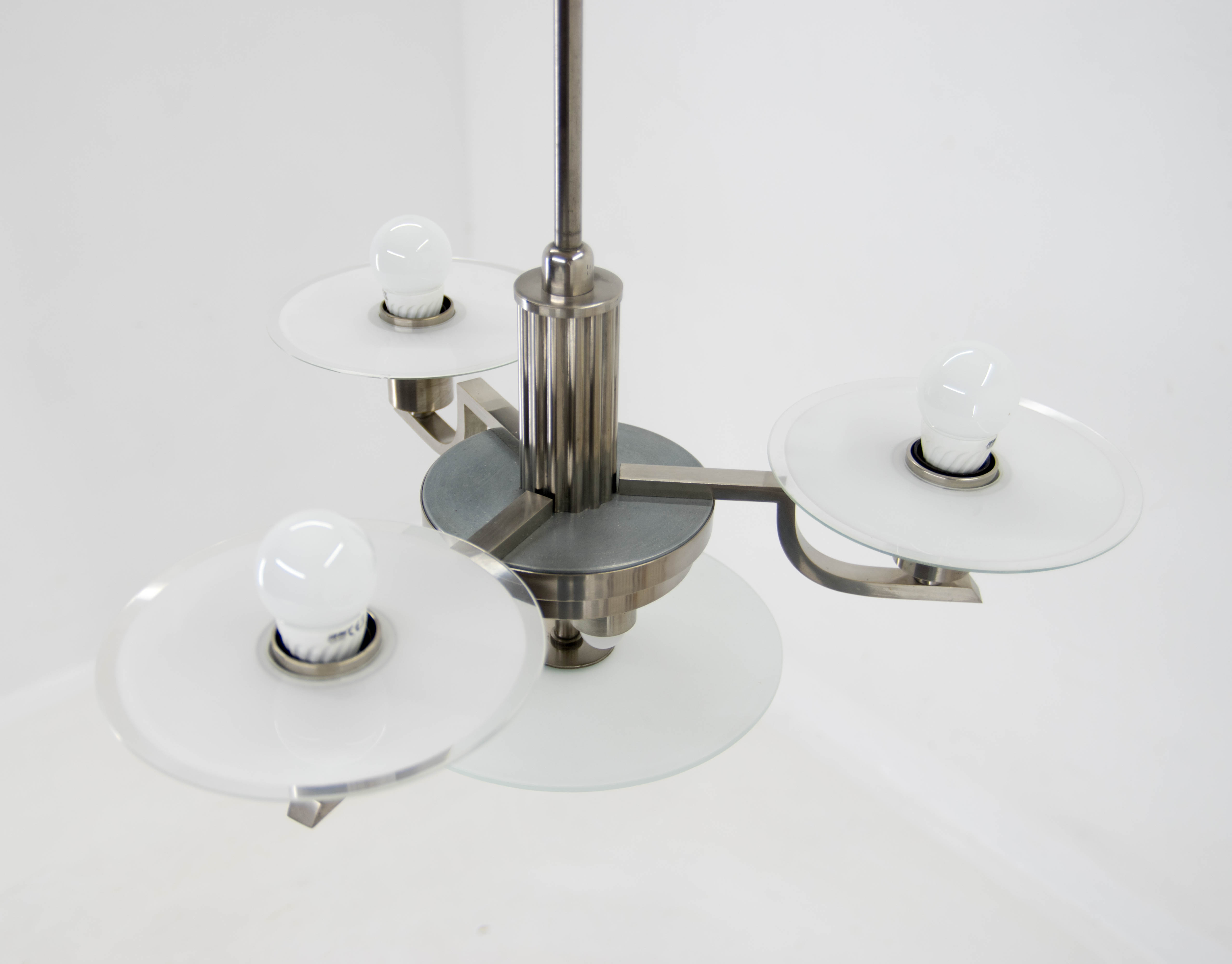 Art deco machine age chandelier, 1930, restored