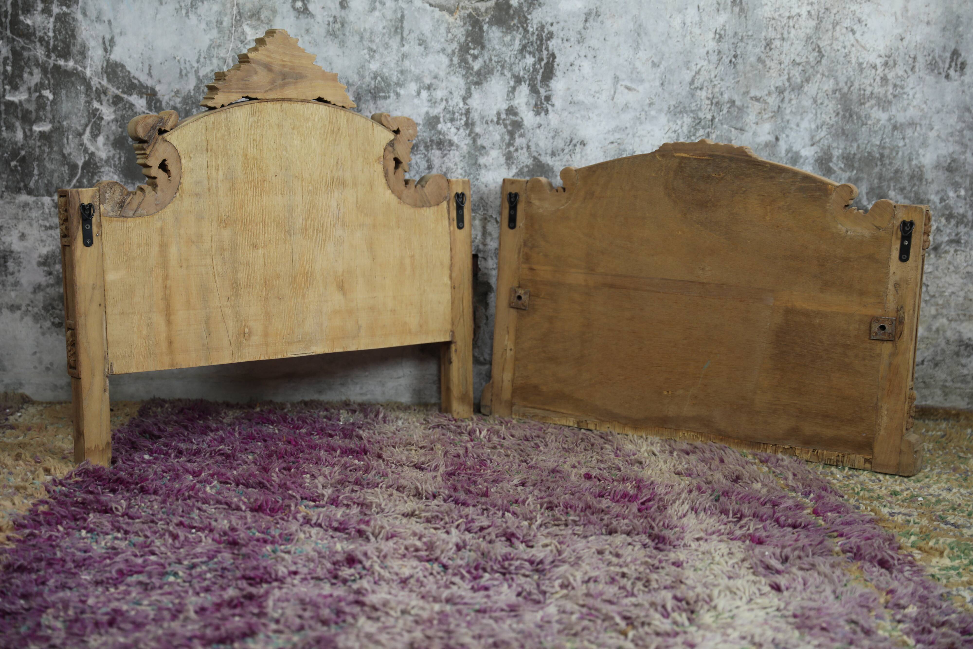 Set of wall panels headboard in carved wood, unique piece