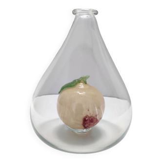 Vase en verre de Murano avec fruits en verre Pulegoso attribuable à Napoleone Martinuzzi