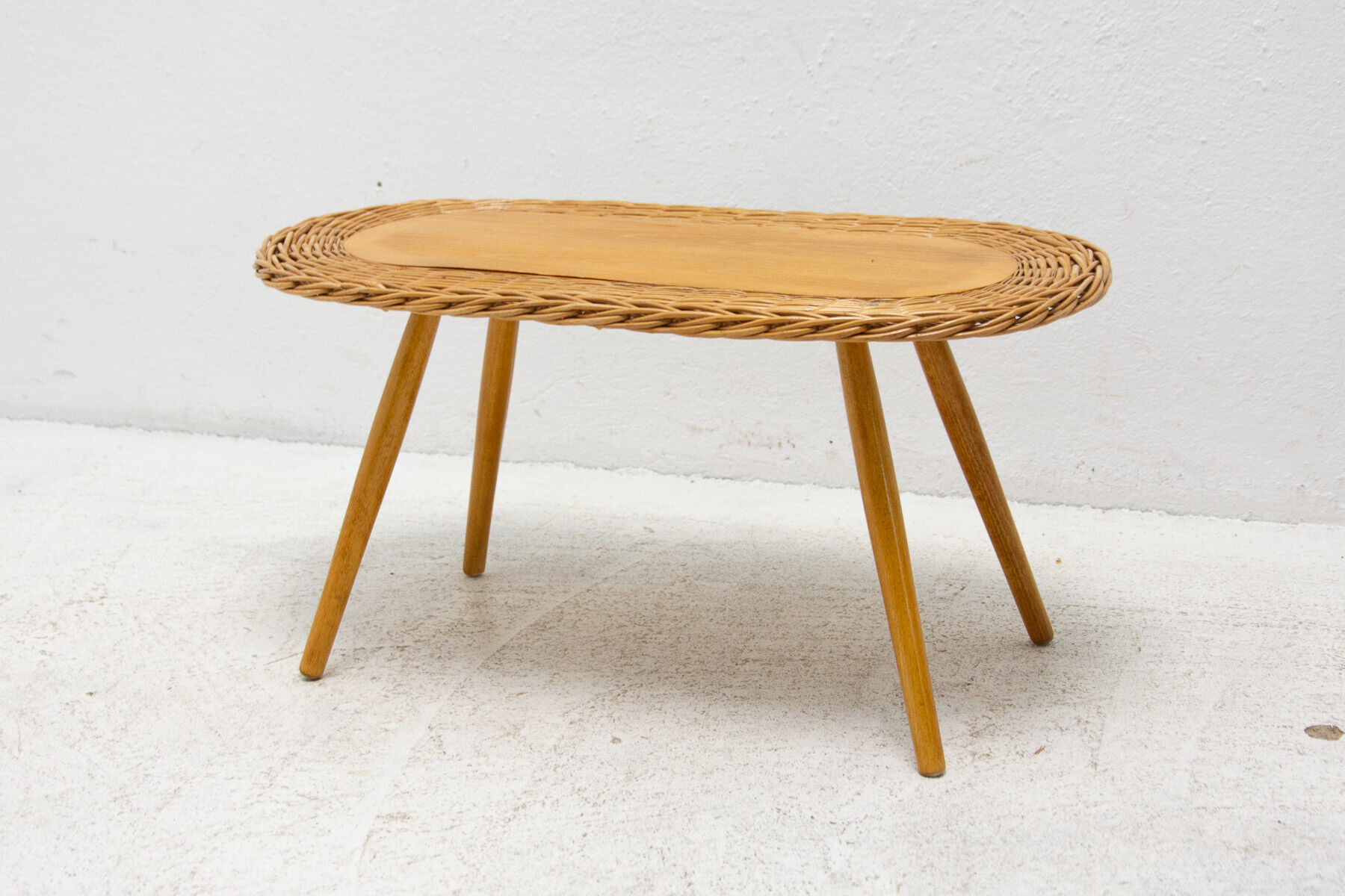 Mid century rattan stool by Jan Kalous for ÚLUV, 1960´s, Czechoslovakia
