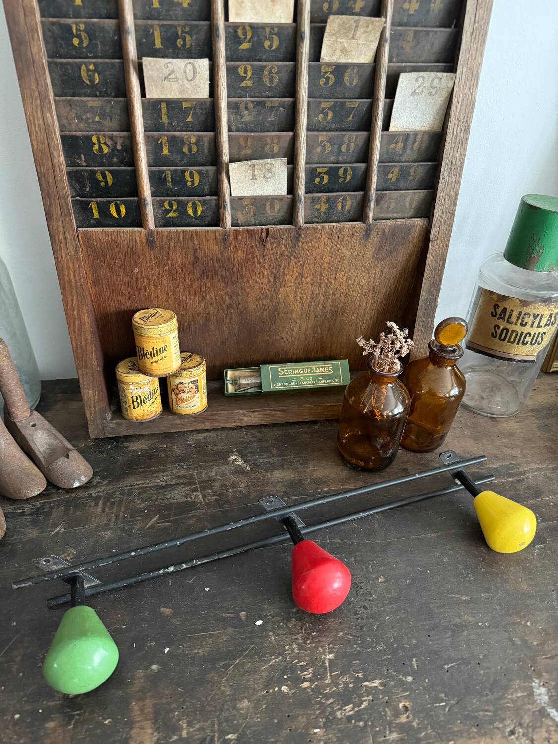 Vintage wooden ball wall coat rack