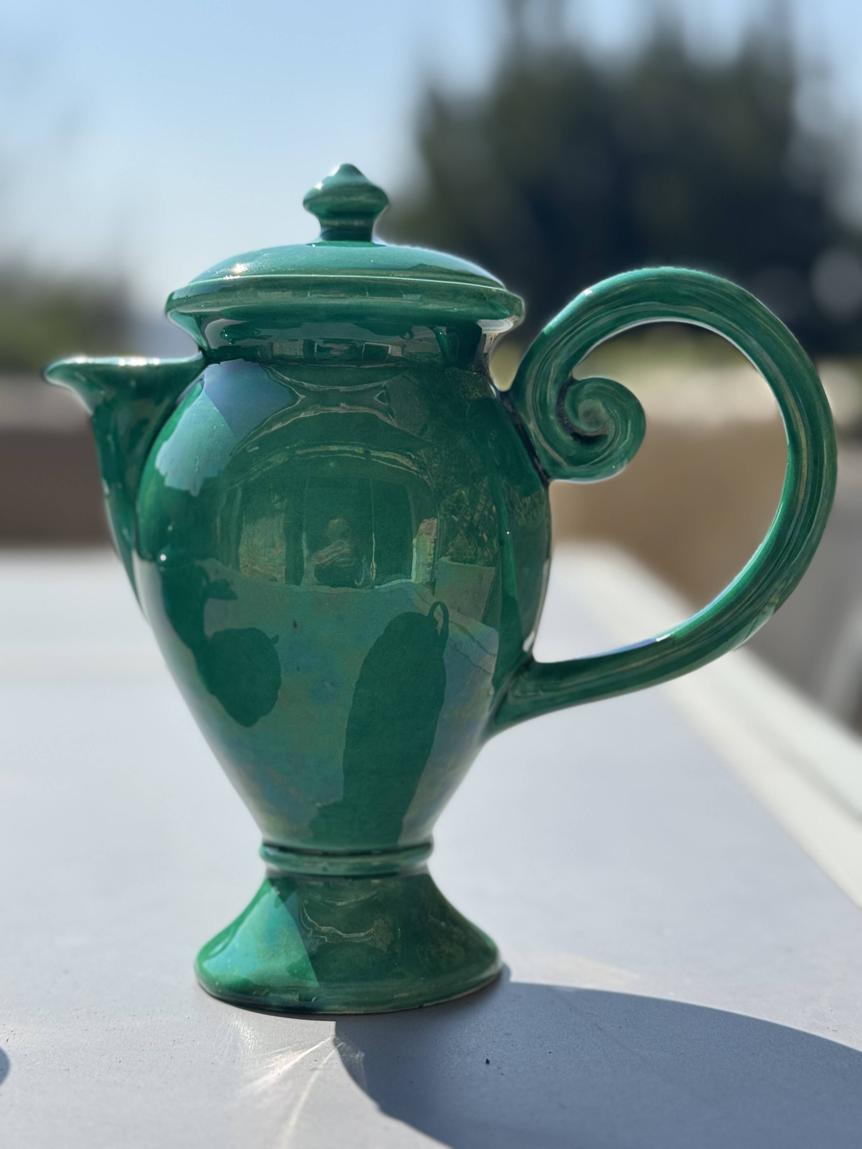 Ceramic glazed green jug and sugar bowl set, Vallauris