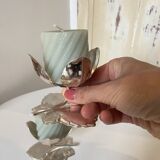 Set of 2 Silver Candle Holders - Tulip Shape on Vine Leaf