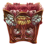 Barbotine flower pot with cyclamen floral decoration - Onnaing - Height 16 cm