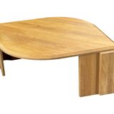 Table basse vintage en forme de larme wabi sabi brutaliste en chêne massif