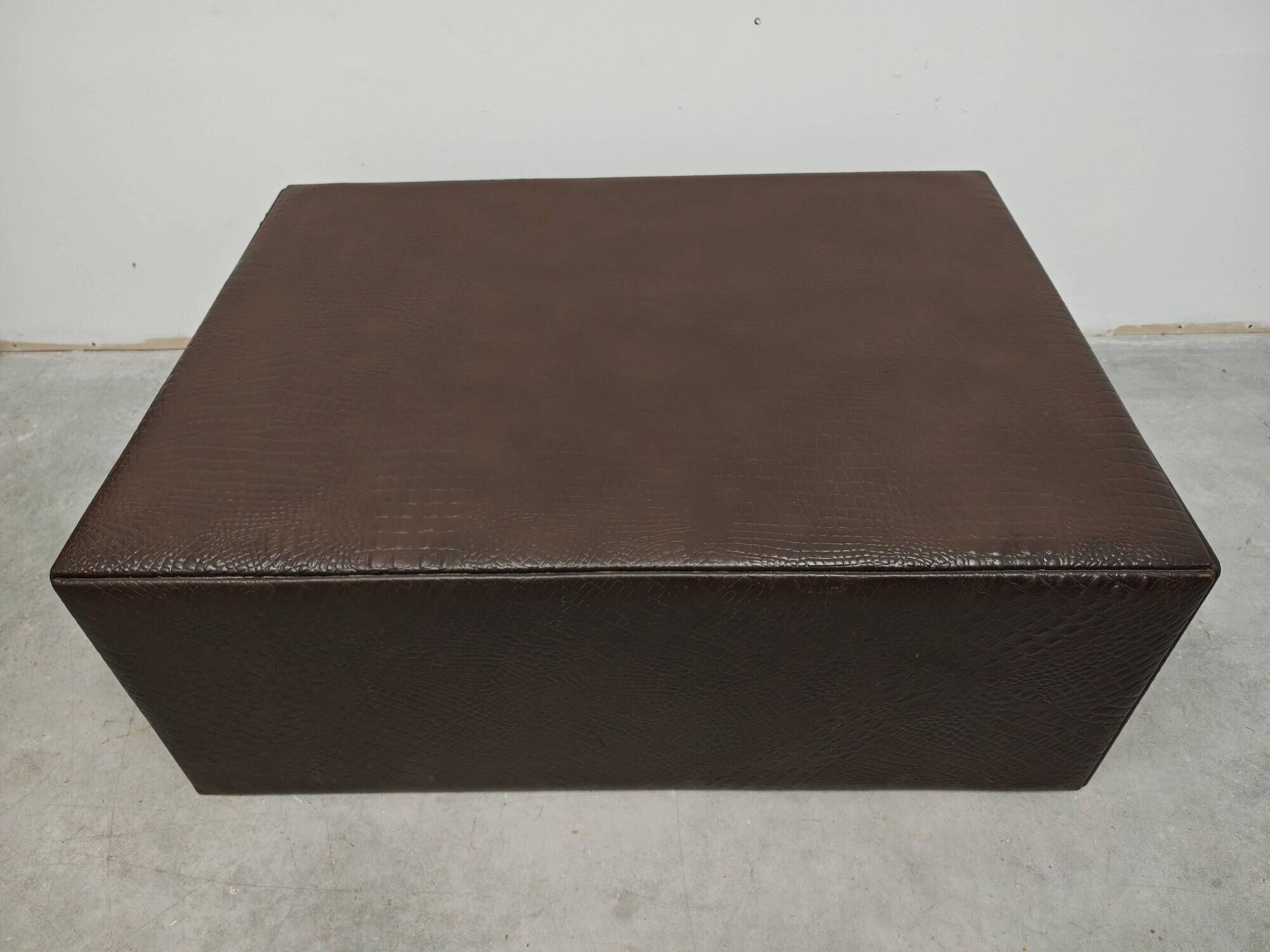 Crocodile-printed leather coffee table or ottoman, attributed to Fendi Casa.
