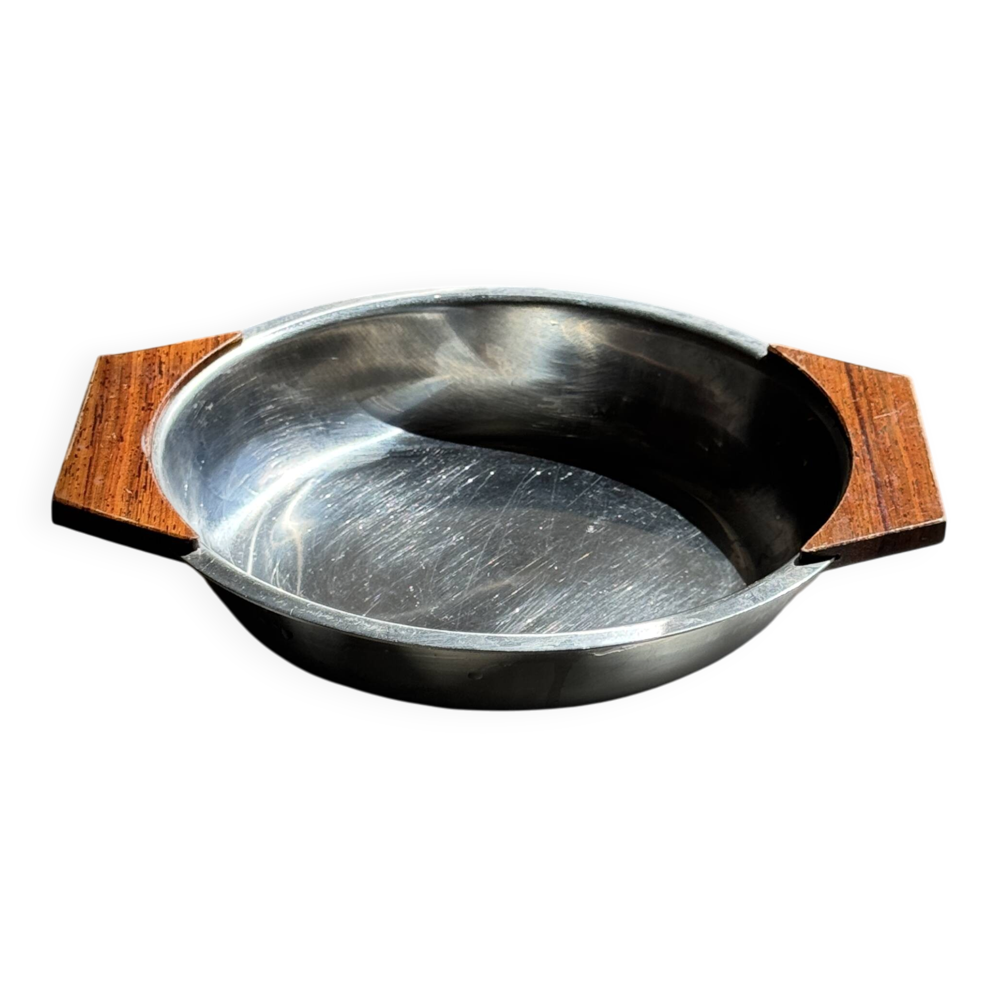 Shallow dish in stainless steel and wood H4 D20