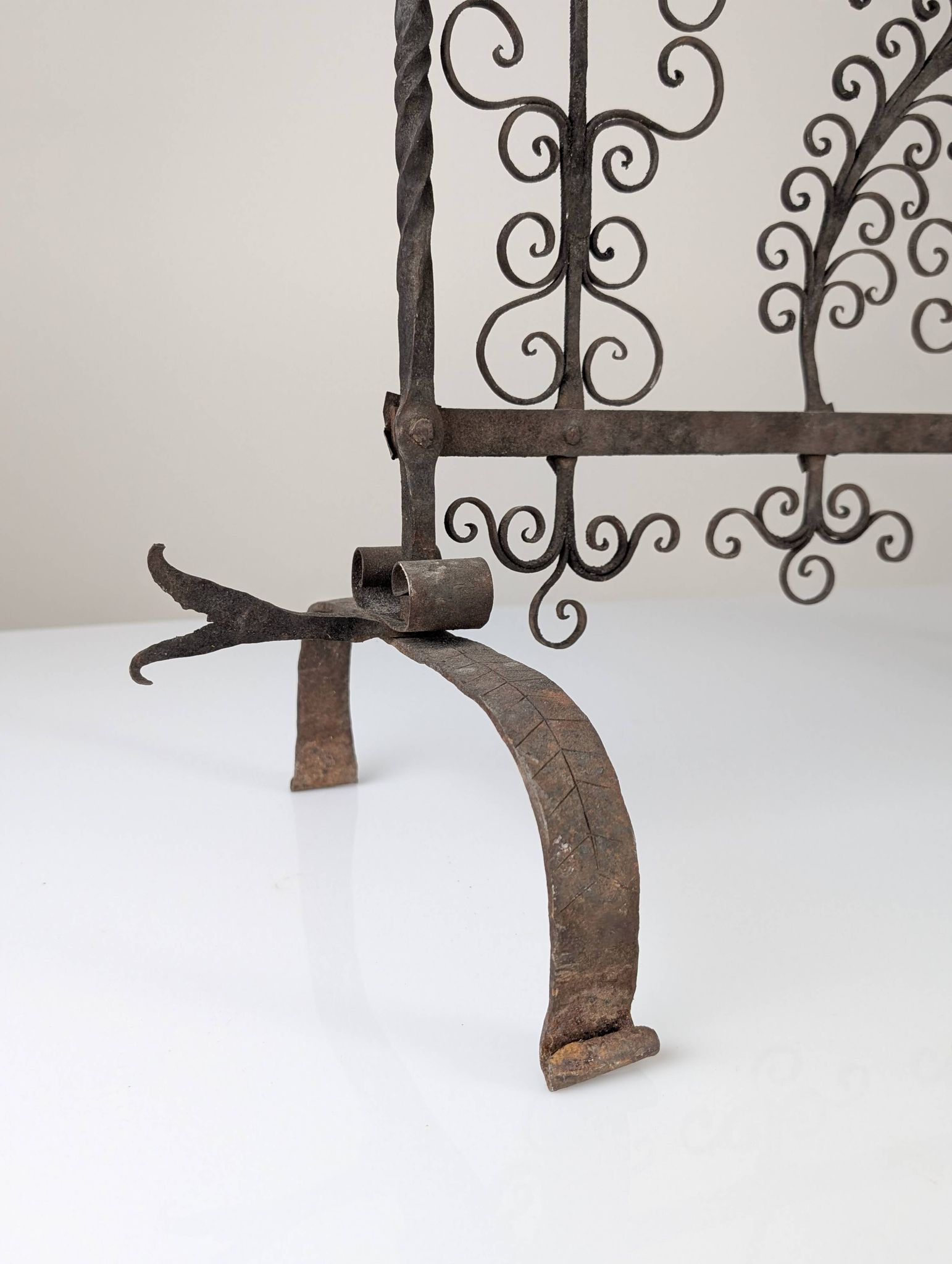 Spanish Wrought Iron Fireplace Screen Candelabra, Arts and Crafts, 1880s