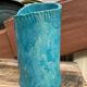 Vintage blue soliflore ceramic vase signed AI