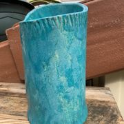 Vintage blue soliflore ceramic vase signed AI