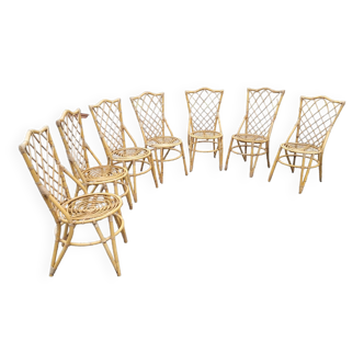 7 vintage rattan chairs