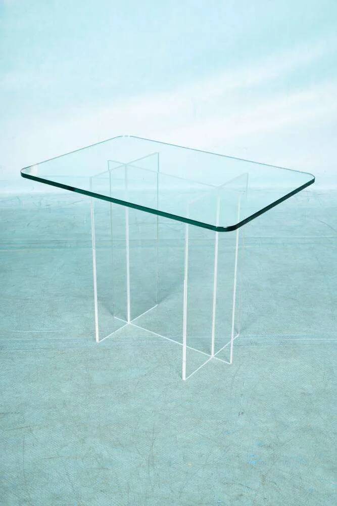 Minimalist side table in glass & acrylic, Memphis style