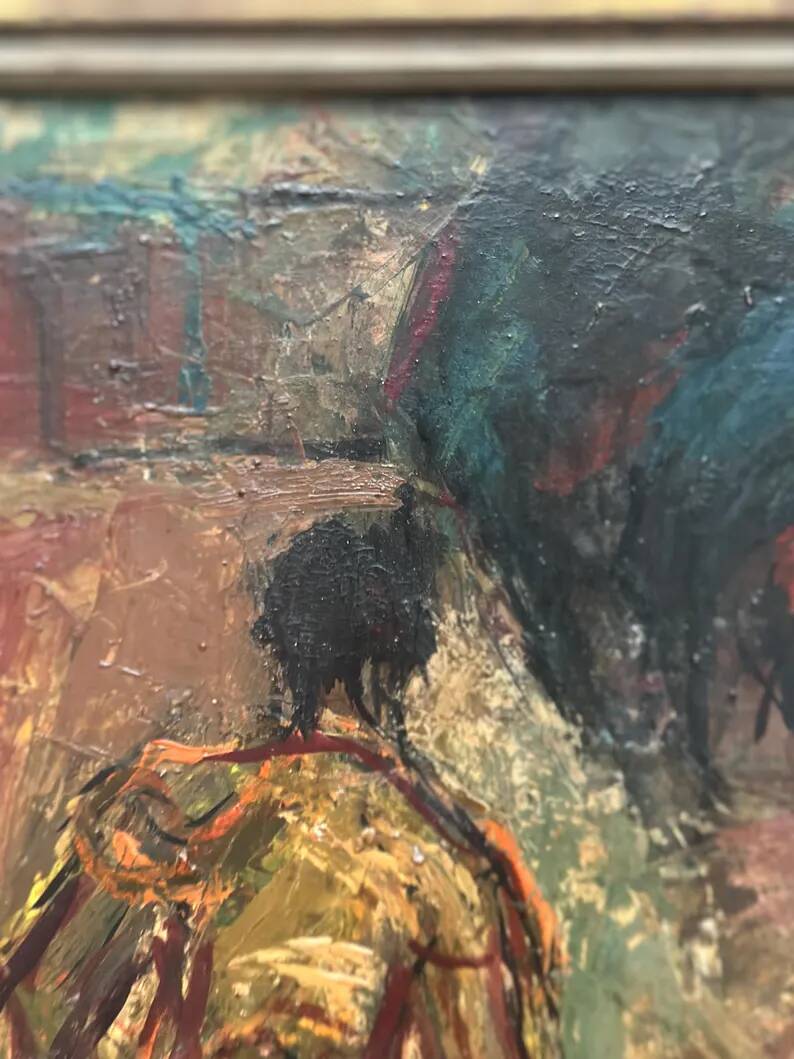 Original Swedish Oil on Panel – "The Bullfight" by Owe Wessbohn – Dated 1953 – Framed Period Piece – 59 × 51 cm