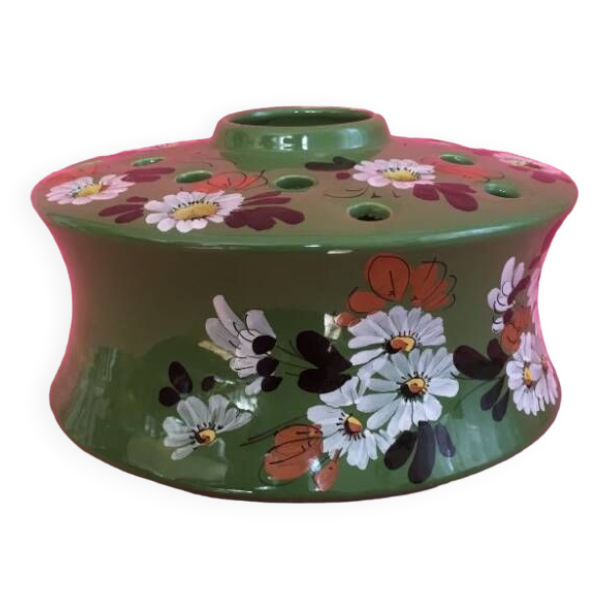 Flower pick in earthenware, early 20th century, handmade floral decoration