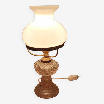 Electrified kerosene lamp bedside diamond glass globe opaline