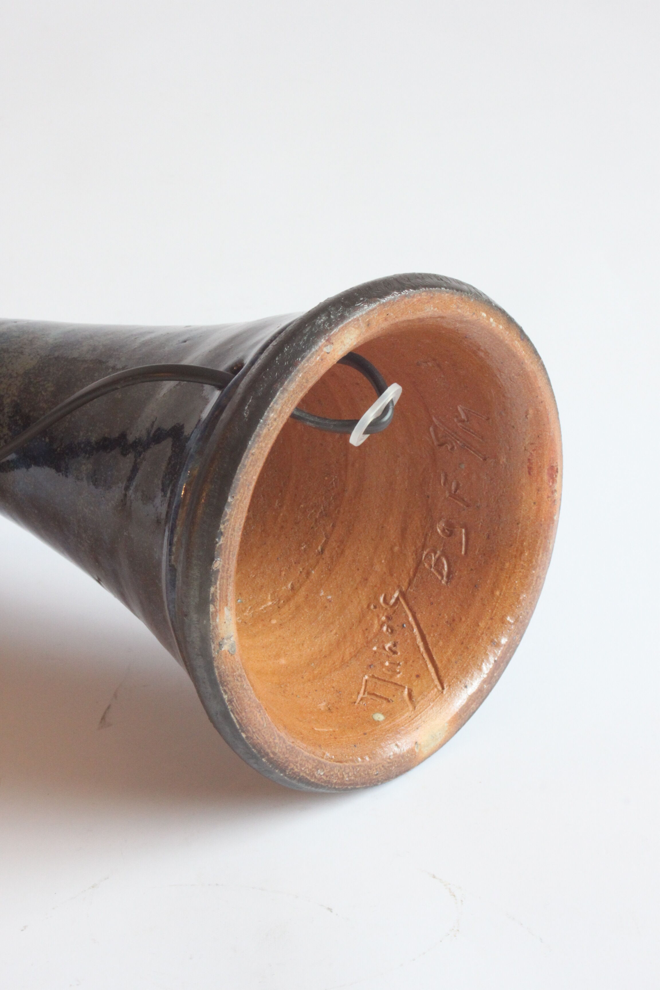 Lampe de table en céramique bleue de Poterie Dubois, Bouffioulx, Belgique années 1950