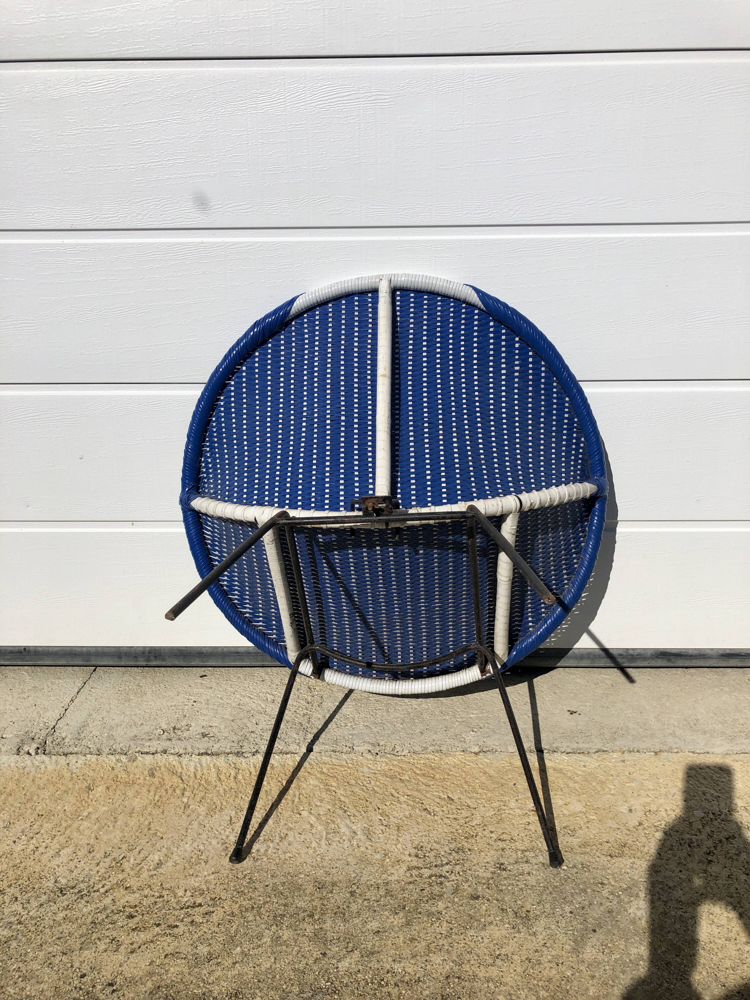 Vintage armchair garden shell 1950 metal and scoubidou