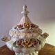 Covered soup tureen in Italian ceramic — Capodimonte style, applied roses.