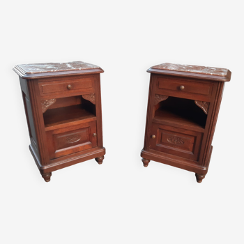 Art deco oak and marble bedside tables