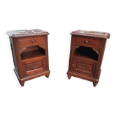 Art deco oak and marble bedside tables