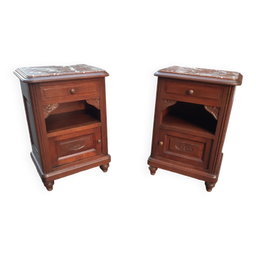 Art deco oak and marble bedside tables