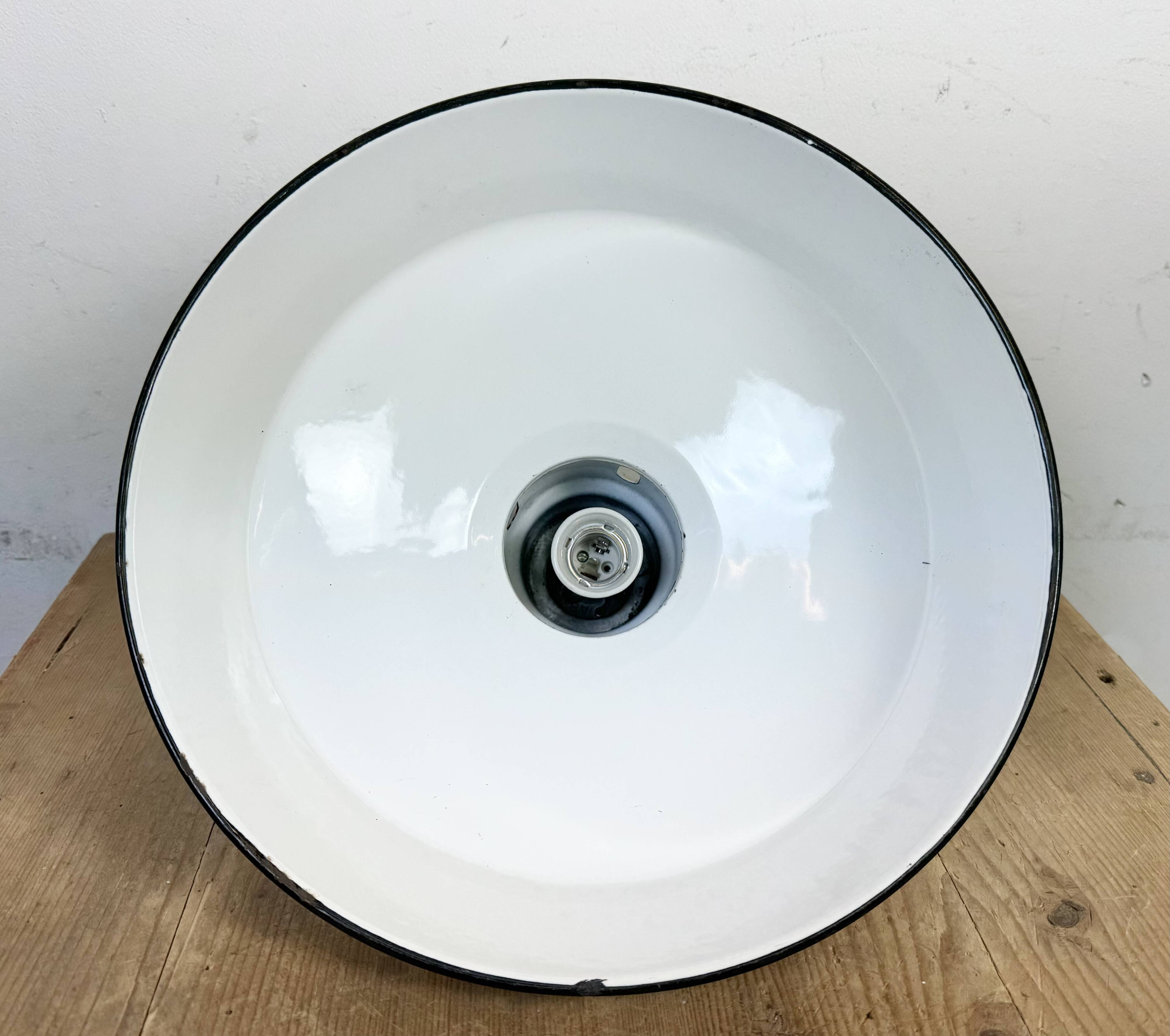 Industrial White Enamel Factory Pendant Lamp from Abolite, 1960s