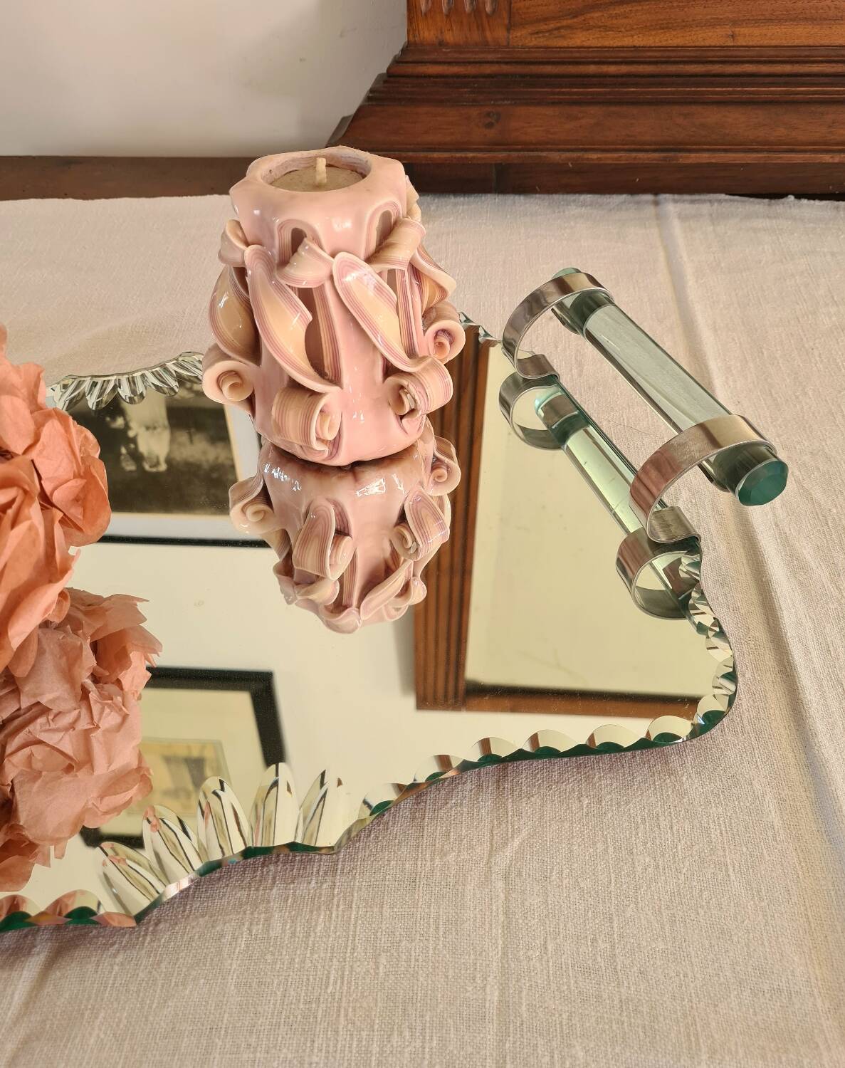 Art Deco beveled mirror tray