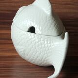 Large white fish shaped ceramic terrine - tureen with lid - Vintage