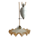 Opaline glass pendant light in ochre frilly glass, rises and falls