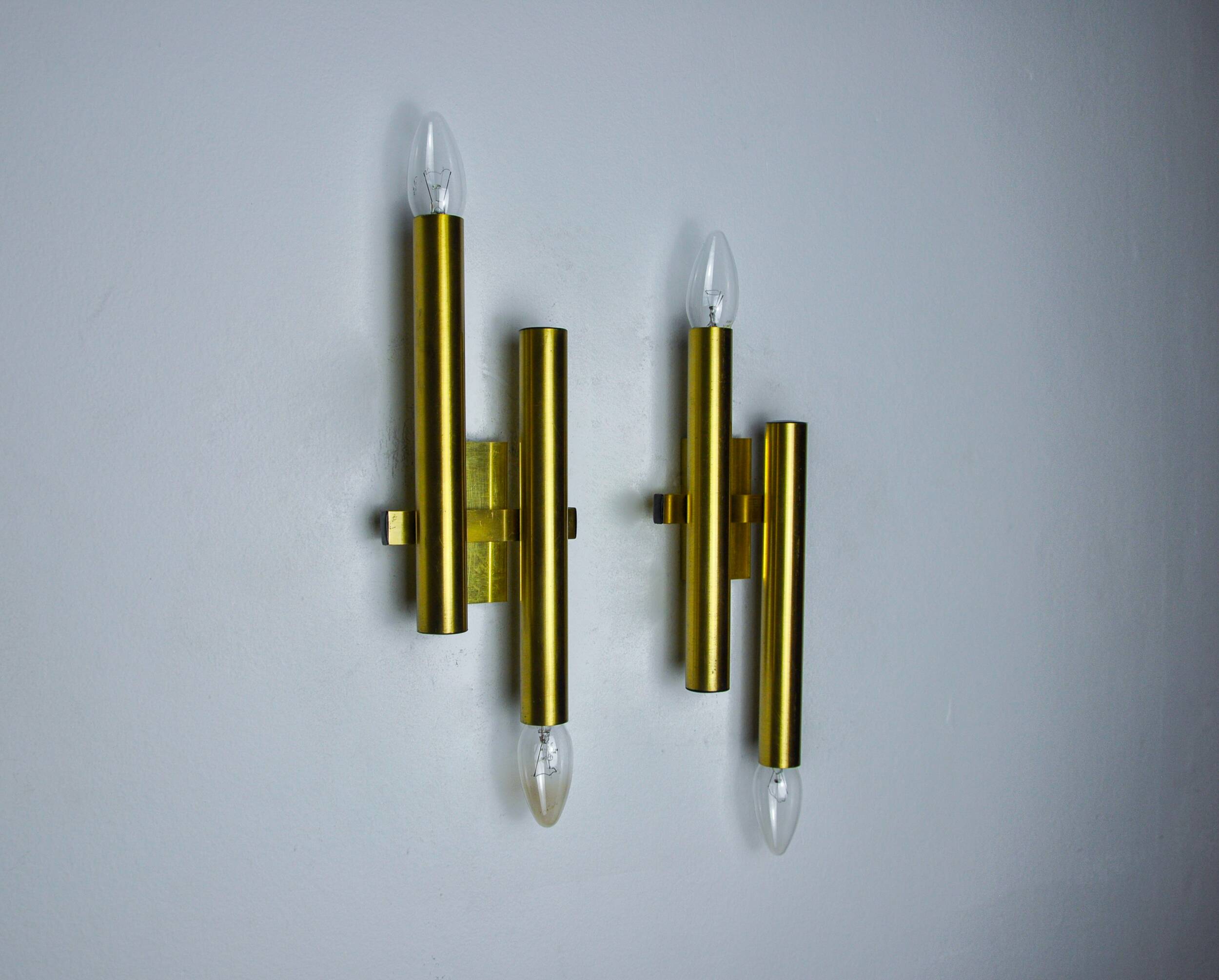 Pair of tubular wall lights from Sciolari, Italy, 1970