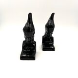 Angelo Minghetti, Art Déco black enamel Bookends, circa 1920, Signed
