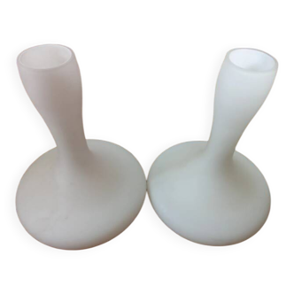 Paire | lampes de table champignon en verre opalin vintage (h. 31 cm)