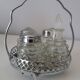 Vintage glass and metal condiment set