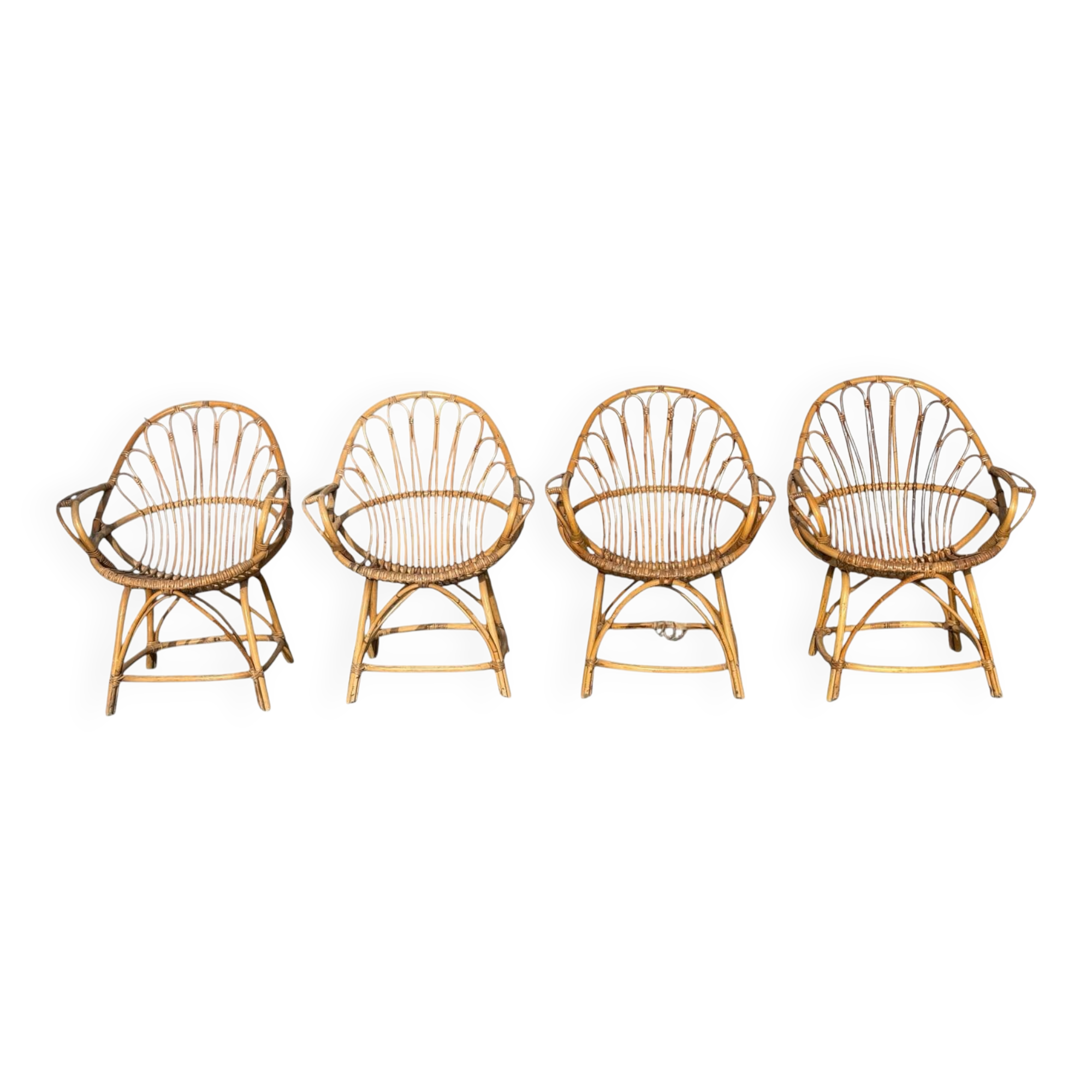 Set of 4 rattan armchairs from the 1960s, France.