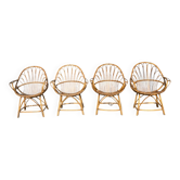 Set de 4 fauteuils en rotin des années 60 France