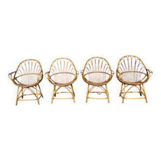 Set of 4 rattan armchairs from the 1960s, France.