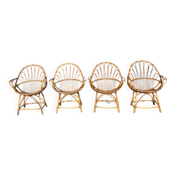 Set of 4 rattan armchairs from the 1960s, France.