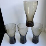 Set of 4 glasses in smoked glass and thick bottom 70s