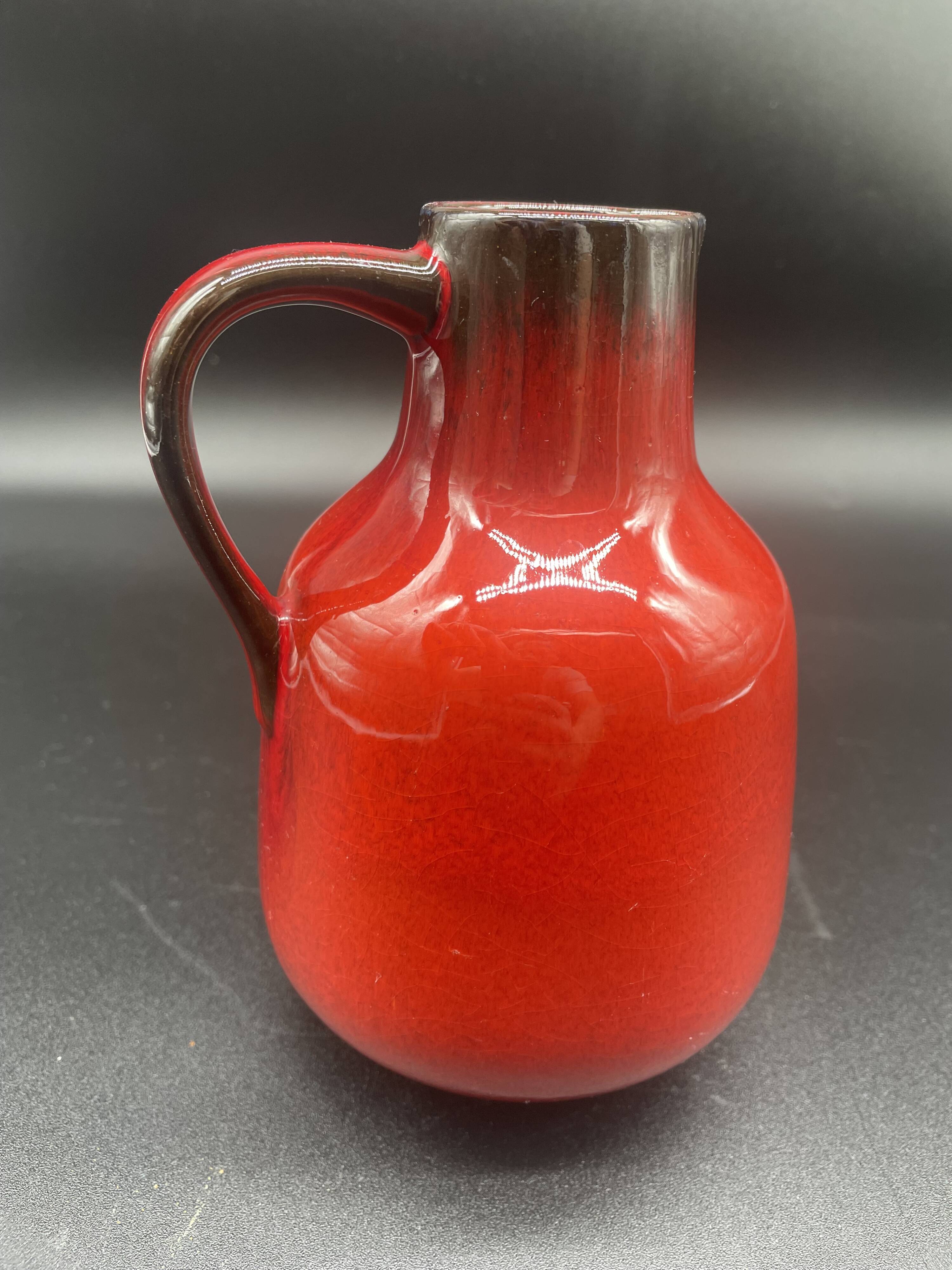 Vintage red ceramic pitcher – Germany, 1960s–70s – Mid-century decor